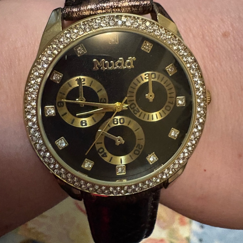 Mudd Gold and Dark Brown Crystal-Embellished Watch - Picture 2 of 6